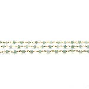 Shaded Green Rutile Faceted Bead Rosary Chain 3-3.5mm Gold Plated Bead Rosary 5FT