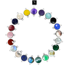 Load image into Gallery viewer, 10pc Set Round Double Birthstone Double Bail Silver Plated Bezel Link Gemstone Connectors 14mm
