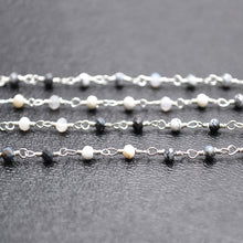 Load image into Gallery viewer, Dendrite Opal Faceted Bead Rosary Chain 3-3.5mm Silver Plated Bead Rosary 5FT
