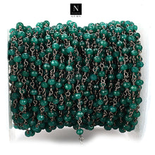 Load image into Gallery viewer, Emerald Jade Faceted Bead Rosary Chain 3-3.5mm Oxidized Bead Rosary 5FT
