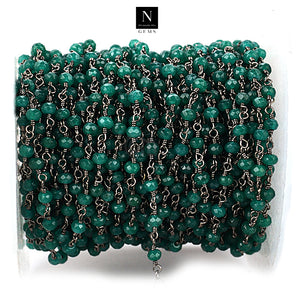 Emerald Jade Faceted Bead Rosary Chain 3-3.5mm Oxidized Bead Rosary 5FT
