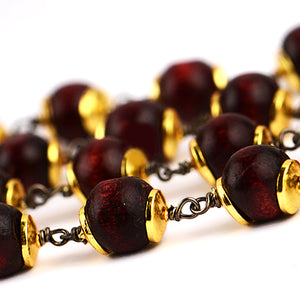 Red Wooden Faceted Large Beads 7-8mm Gold Plated Rosary Chain