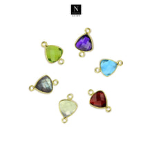 Load image into Gallery viewer, 10pc Set Trillion Birthstone Double Bail Gold Plated Bezel Link Gemstone Connectors 8mm
