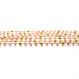 Pink Opal With Golden Pyrite Faceted Large Beads 7-8mm Gold Plated Rosary Chain