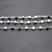 Load image into Gallery viewer, Dendrite Opal Faceted Bead Rosary Chain 3-3.5mm Silver Plated Bead Rosary 5FT
