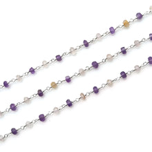 Load image into Gallery viewer, Amethyst &amp; Golden Rutile Faceted Bead Rosary Chain 3-3.5mm Silver Plated Bead Rosary 5FT
