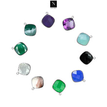 Load image into Gallery viewer, 10pc Set Cushion Shape Birthstone Single Bail Silver Plated Bezel Link Gemstone Connectors 12mm

