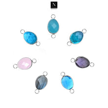 Load image into Gallery viewer, 10pc Set Oval Birthstone Big Double Bail Silver Plated Bezel Link Gemstone Connectors 12x16mm

