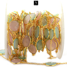 Load image into Gallery viewer, Rose With Aqua Chalcedony 15mm Mix Shape Gold Plated Wholesale Connector Rosary Chain
