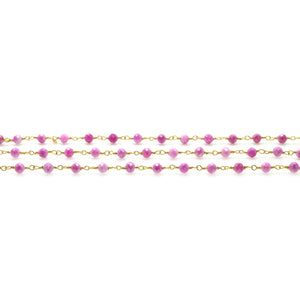 Pink Jade Faceted Bead Rosary Chain 3-3.5mm Gold Plated Bead Rosary 5FT