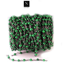 Load image into Gallery viewer, Malachite Smooth Faceted Bead Rosary Chain 3-3.5mm Oxidized Bead Rosary 5FT

