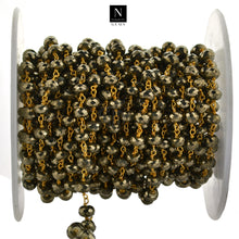 Load image into Gallery viewer, Pyrite Faceted Large Beads 5-6mm Gold Plated Rosary Chain
