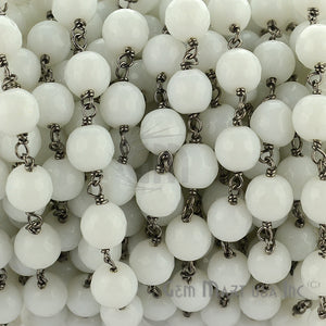 White Agate Faceted Large Beads 7-8mm Oxidized Rosary Chain