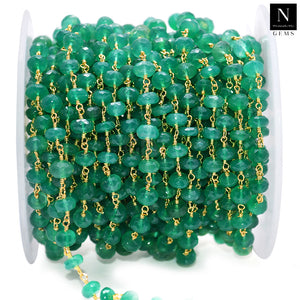 Green Onyx Faceted Large Beads 5-6mm Gold Plated Rosary Chain