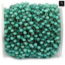 Load image into Gallery viewer, Aqua Chalcedony Faceted Bead Rosary Chain 3-3.5mm Oxidized Bead Rosary 5FT
