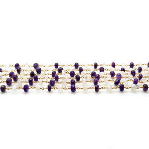 Amethyst With Rainbow Moonstone Faceted Large Beads 5-6mm Gold Plated Rosary Chain