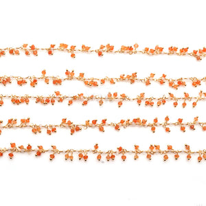 Carnelian & Crystal Cluster Rosary Chain 2.5-3mm Faceted Gold Plated Dangle Rosary 5FT