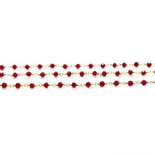Load image into Gallery viewer, Garnet Zircon Faceted Bead Rosary Chain 3-3.5mm Gold Plated Bead Rosary 5FT
