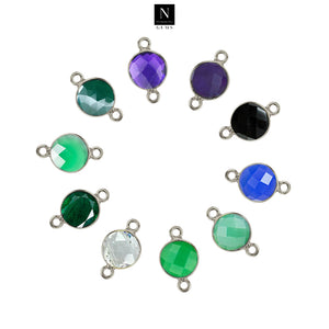 10pc Set Round Double Bail Silver Plated Bezel Link Gemstone Connectors 16mm