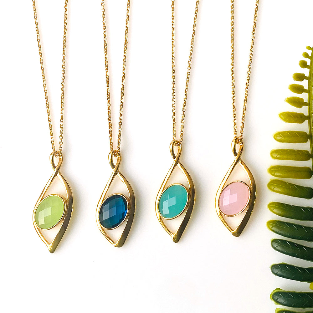 5PC Twisted Connector Pendant | Oval Gemstone | Gold Plated Twisted Necklace