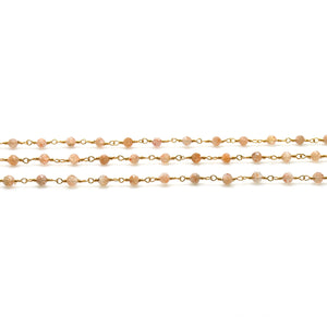 Sunstone Faceted Bead Rosary Chain 3-3.5mm Gold Plated Bead Rosary 5FT