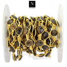 Load image into Gallery viewer, Smokey Topaz 10-15mm Mix Faceted Shape Gold Plated Bezel Continuous Connector Chain
