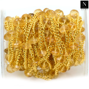 citrine Faceted Bead Rosary Chain 3-3.5mm Gold Plated Bead Rosary 5FT