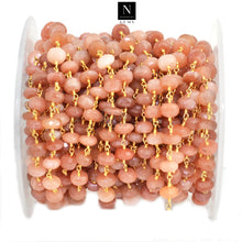 Load image into Gallery viewer, Moonstone Faceted Large Beads 7-8mm Gold Plated Rosary Chain

