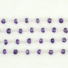 Load image into Gallery viewer, 5ft Amethyst 3-3.5mm Sterling Silver Wire Wrapped Beads Rosary | Gemstone Rosary Chain | Wholesale Chain Faceted Crystal
