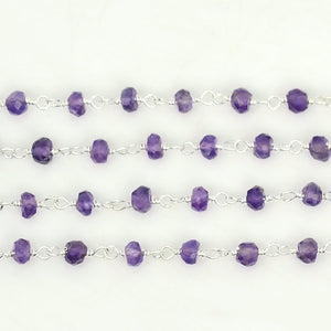 5ft Amethyst 3-3.5mm Sterling Silver Wire Wrapped Beads Rosary | Gemstone Rosary Chain | Wholesale Chain Faceted Crystal
