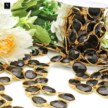 Load image into Gallery viewer, Black Onyx 10-15mm Mix Faceted Shape Gold Plated Bezel Continuous Connector Chain
