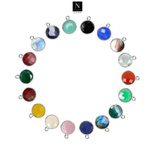 Load image into Gallery viewer, 10pc Set Round Single Birthstone Single Bail Silver Plated Bezel Link Gemstone Connectors 12mm
