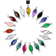 Load image into Gallery viewer, 10pc Set Marquise Shape Birthstone Double Bail Silver Plated Bezel Link Gemstone Connectors 8X16mm
