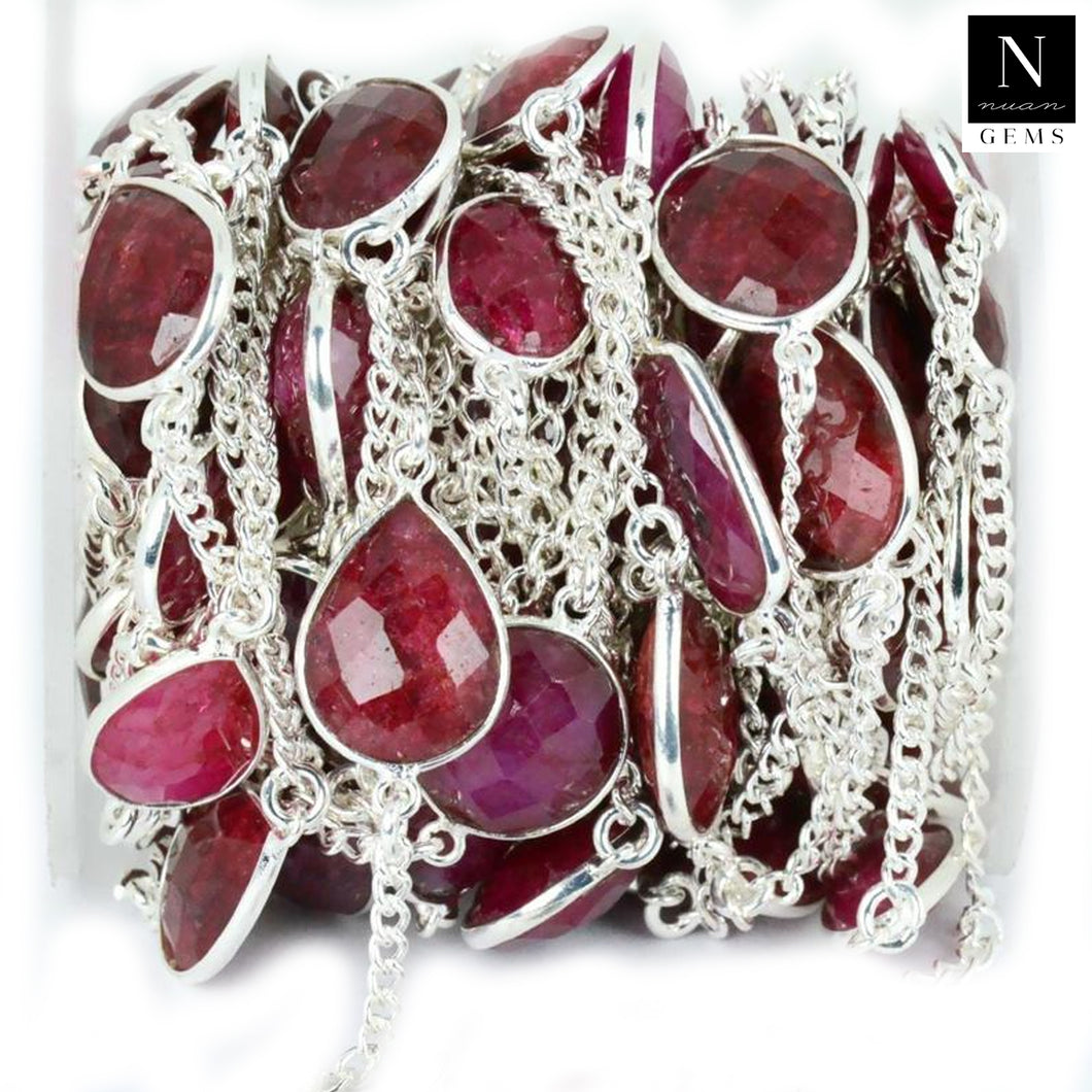 Natural Ruby 10-15mm Mix Shape Silver Plated Wholesale Connector Rosary Chain