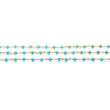 Load image into Gallery viewer, 5ft Blue Zircon 3-3.5mm Gold Wire Wrapped Beads Rosary | Gemstone Rosary Chain | Wholesale Chain Faceted Crystal

