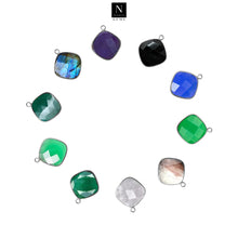 Load image into Gallery viewer, 10pc Set Cushion Single Birthstone Single Bail Silver Plated Bezel Link Gemstone Connectors 14mm

