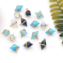 Load image into Gallery viewer, 5PC Gemstone Cone Pendant | Double Cone Pendant Connector | Gold Plated | Cone Fashion
