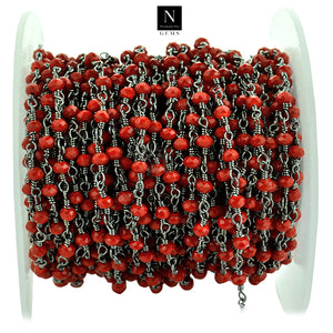 Red Coral Faceted Bead Rosary Chain 3-3.5mm Oxidized Bead Rosary 5FT