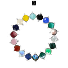 Load image into Gallery viewer, 10pc Set Cushion Shape Birthstone Double Bail Silver Plated Bezel Link Gemstone Connectors 10mm

