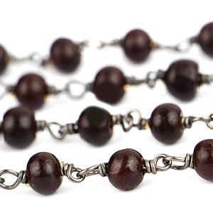 Dark Wooden Faceted Large Beads 5-6mm Oxidized Rosary Chain