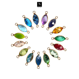 10pc Set Marquise Shape Birthstone Double Bail Gold Plated Bezel Link Gemstone Connectors 14x18mm