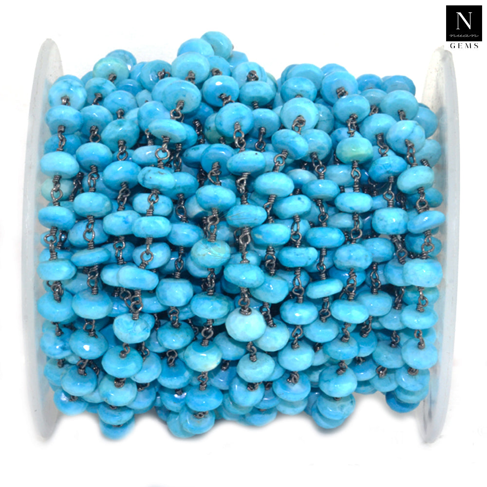 Turquoise Faceted Large Beads 7-8mm Oxidized Rosary Chain
