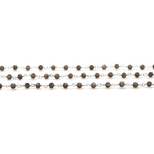 Smoky Topaz Faceted Bead Rosary Chain 3-3.5mm Silver Plated Bead Rosary 5FT