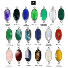 Load image into Gallery viewer, 10pc Set Oval Birthstone Double Bail Silver Plated Bezel Link Gemstone Connectors 10x20mm
