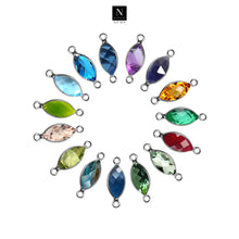 Load image into Gallery viewer, 10pc Set Marquise Shape Birthstone Double Bail Silver Plated Bezel Link Gemstone Connectors 14x18mm
