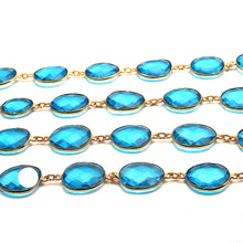 Load image into Gallery viewer, Blue Topaz 10-15mm Faceted Shape Gold Plated Bezel Continuous Connector Chain
