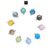 Load image into Gallery viewer, 10pc Set Round Cabochon Double Birthstone Double Bail Silver Plated Bezel Link Gemstone Connectors 12mm
