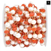 Load image into Gallery viewer, Carnelian With Pearl Faceted Large Beads 7-8mm Gold Plated Rosary Chain
