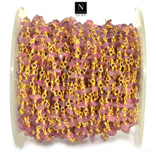 Load image into Gallery viewer, Pink Tourmaline Nugget Beads Rosary 4-6mm Gold Plated Rosary 5FT
