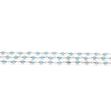 Load image into Gallery viewer, Aqua Chalcedony Faceted Bead Rosary Chain 3-3.5mm Silver Plated Bead Rosary 5FT
